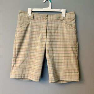 Nike Golf Fit Dry Men’s Plaid Athletic Golf Shorts Tan Cream Windowpane Print
